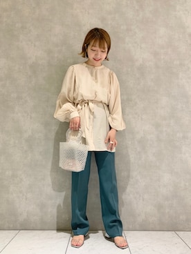 「ビーズバッグ」｜「アイテム（スラックス）」を使った、MAYUさん（レディース・153cm）の夏コーディネート