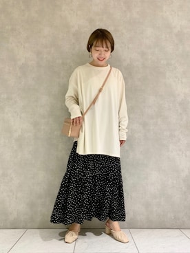 「ドット柄スカート」｜MAYUさん（レディース・153cm）の秋コーディネート