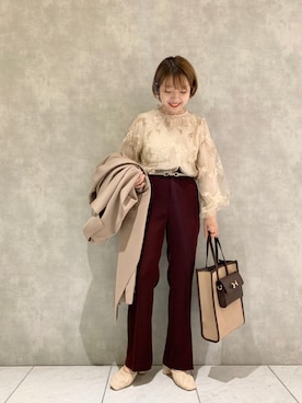「センタープレスパンツ」｜「アイテム（その他アウター）」を使った、MAYUさん（レディース・153cm）の秋コーディネート