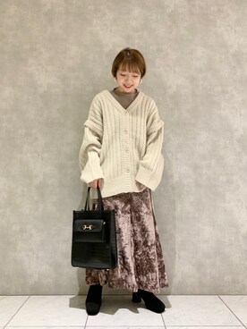 「ベロアスカート」｜「アイテム（その他）」を使った、MAYUさん（レディース・153cm）の秋コーディネート