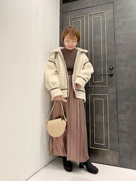 「ラメスカート」｜「アイテム（ブルゾン）」を使った、MAYUさん（レディース・153cm）の秋コーディネート
