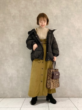 「マスタード」｜「アイテム（ダウンジャケット/コート）」を使った、MAYUさん（レディース・153cm）の冬コーディネート