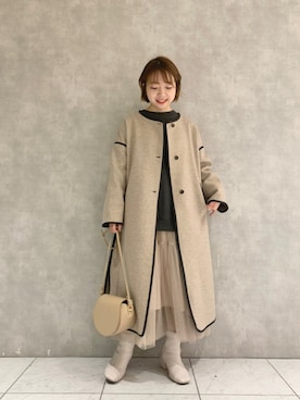 「パイピングコート」｜「アイテム（スウェット）」を使った、MAYUさん（レディース・153cm）の冬コーディネート