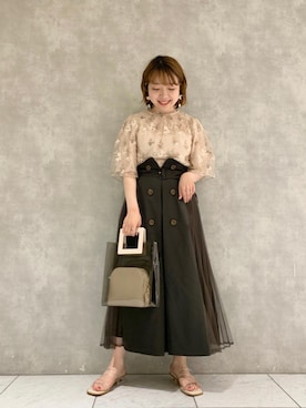「トレンチスカート」｜「アイテム（アクセサリー）」を使った、MAYUさん（レディース・153cm）の春コーディネート