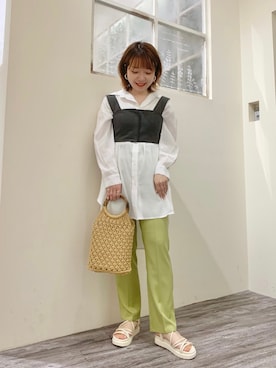 「オーバーシャツ」｜「アイテム（その他）」を使った、MAYUさん（レディース・153cm）の春コーディネート