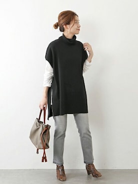 「JOURNAL STANDARD（ジャーナルスタンダード）のアイテム（ベスト）」を使った、ondaさん（レディース・158cm）の秋コーディネート