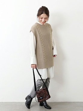 「JOURNAL STANDARD（ジャーナルスタンダード）のアイテム（ベスト）」を使った、ondaさん（レディース・158cm）の冬コーディネート