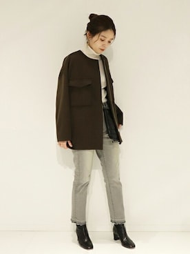 「REMME（レメ）の【REMME/レメ】スクエアトゥショートブーツ◆（ブーツ）」を使った、ondaさん（レディース・158cm）の秋コーディネート