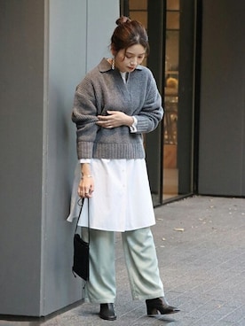 「スキッパーニット」｜「アイテム（ブーツ）」を使った、ondaさん（レディース・158cm）の冬コーディネート