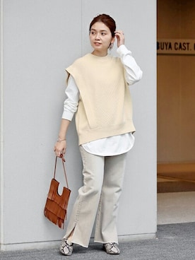「JOURNAL STANDARD（ジャーナルスタンダード）のアイテム（ベスト）」を使った、ondaさん（レディース・158cm）の冬コーディネート