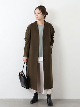 「クルーネックニット」｜「アイテム（その他アウター）」を使った、ondaさん（レディース・158cm）の冬コーディネート