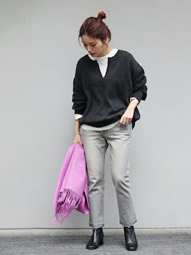 「スキッパーニット」｜「アイテム（ブーツ）」を使った、ondaさん（レディース・158cm）の冬コーディネート