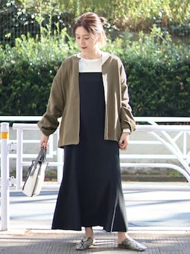 「スリッパ」｜「アイテム（ワンピース/ドレス）」を使った、ondaさん（レディース・158cm）の冬コーディネート