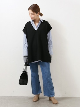 「JOURNAL STANDARD（ジャーナルスタンダード）のアイテム（ベスト）」を使った、ondaさん（レディース・158cm）の秋コーディネート
