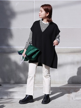 「JOURNAL STANDARD（ジャーナルスタンダード）のアイテム（ベスト）」を使った、ondaさん（レディース・158cm）の冬コーディネート