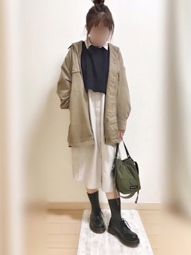 「シャツジャケット」｜「アイテム（シャツワンピース）」を使った、まりも☺︎︎𓇼𓆡𓆉さん（レディース・156cm）の冬コーディネート