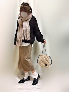 「ケーブルカーディガン」｜「アイテム（その他）」を使った、まりも☺︎︎𓇼𓆡𓆉さん（レディース・156cm）の冬コーディネート