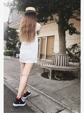 「Jayro（ジャイロ）のアイテム（帽子）」を使った、田神まみさん（レディース・165cm）の夏コーディネート