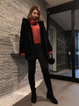 「EVRIS（エヴリス）のアイテム（その他アウター）」を使った、田神まみさん（レディース・167cm）の冬コーディネート
