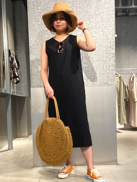 「ストローハット」｜「アイテム（その他）」を使った、yukoさん（レディース・168cm）の夏コーディネート