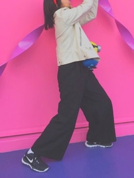 「USJ」｜「アイテム（ライダースジャケット）」を使った、naoさん（レディース・160cm）の冬コーディネート