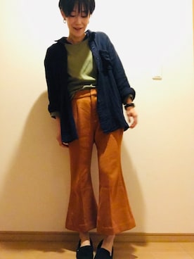 「studio CLIP（スタディオクリップ）のコットンサイドカットクルーネック長袖プルオーバー（Tシャツ/カットソー）」を使った、iwaさん（レディース・158cm）の秋コーディネート