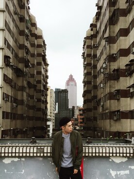 「TAIPEI」｜「アイテム（MA-1）」を使った、Ryan Tsaoさん（メンズ・171cm）の冬コーディネート