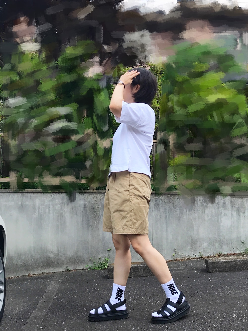 「楽チンコーデ、ラフ、ラフスタイル、オタク、休日コーデ、ゆるコーデ、カジュアル、カジュアルコーデ、おデブ、おデブコーデ」｜「Paul Smithのアイテム（アナログ腕時計、ブラウン系）」を使った、えび@えび松さん（レディース・158cm）の夏コーディネートの1枚目の写真