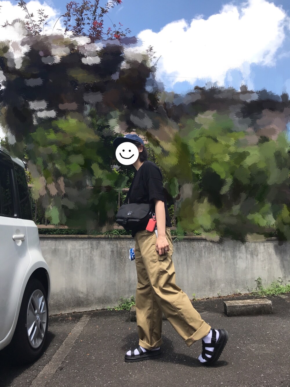 「オトナカジュアル、メンズライク、カジュアル、カジュアルコーデ、大人カジュアル、シンプル、シンプルコーデ、オタク、おデブ、おデブコーデ」｜「しまむらのアイテム（キャップ、ブルー系）」を使った、えび@えび松さん（レディース・158cm）の夏コーディネートの1枚目の写真