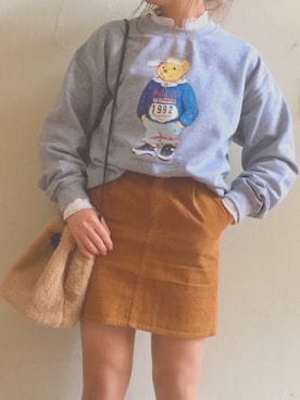 「ポロベアー」｜「アイテム（スウェット）」を使った、m¨̮ehさん（レディース・163cm）の秋コーディネート