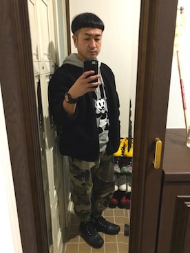 「NIKE（ナイキ）のアイテム（PC・スマホグッズ/家電）」を使った、hiromuckさん（メンズ・164cm）の冬コーディネート