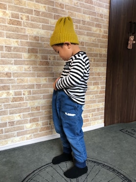 「3can4on（サンカンシオン）のアイテム（帽子）」を使った、moconyanさん（キッズ・110cm）の秋コーディネート