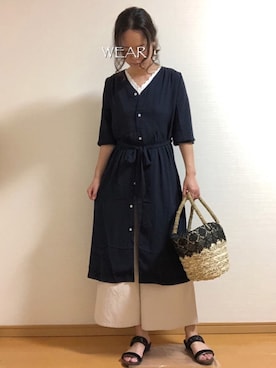「&. NOSTALGIA（アンドドットノスタルジア）のアイテム（シャツワンピース）」を使った、YoYuYuUさん（レディース・165cm）の夏コーディネート