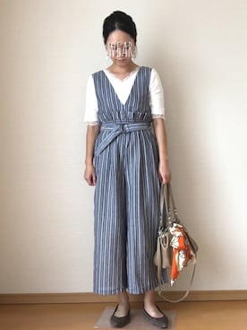 「リブT」｜「アイテム（サロペット/オーバーオール）」を使った、YoYuYuUさん（レディース・165cm）の秋コーディネート