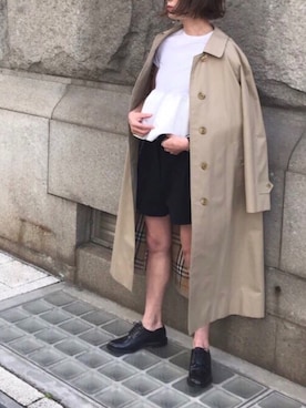 「白トップス」｜「アイテム（ステンカラーコート）」を使った、あさひさん（レディース・161cm）の春コーディネート