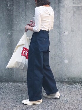 「アイテム（サスペンダー、ホワイト系）」を使った、あさひさん（レディース・161cm）の春コーディネート