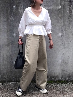 「BEAUTY&YOUTH UNITED ARROWS（ビューティーアンドユースユナイテッドアローズ）のBY レザー キンチャク ◆（ハンドバッグ）」を使った、あさひさん（レディース・160cm）の夏コーディネート