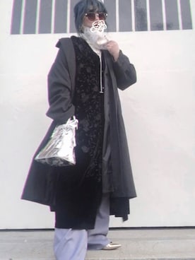 「パープル×黒」｜「アイテム（ステンカラーコート）」を使った、sougomama03さん（レディース・153cm）の春コーディネート