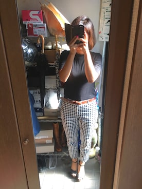 「UNIQLO（ユニクロ）のリブハイネックT（5分袖）（Tシャツ/カットソー）」を使った、milkyさん（レディース・155cm）の夏コーディネート