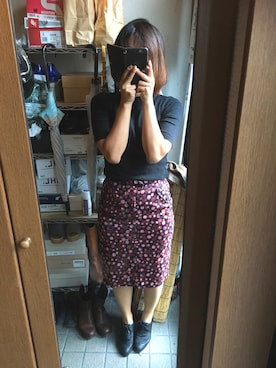 「UNIQLO（ユニクロ）のリブハイネックT（5分袖）（Tシャツ/カットソー）」を使った、milkyさん（レディース・155cm）の秋コーディネート