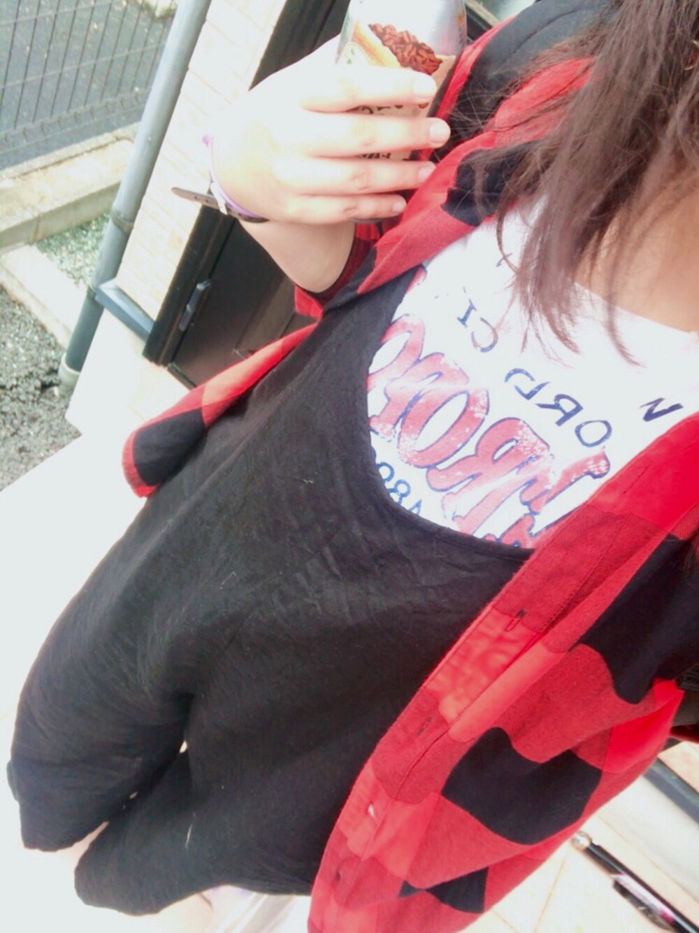 「カジュアル、お洒落さんとつながりたい、低身長、サロペット、オールインワン」｜「tiptopのアイテム（つなぎ/オールインワン、ブラック系）」を使った、かなやんさん（レディース・152cm）の夏コーディネートの1枚目の写真
