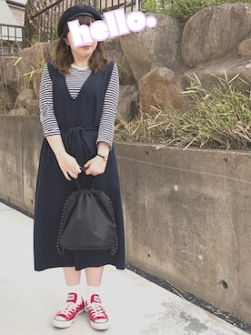 「niko and...（ニコアンド）のアイテム（つなぎ/オールインワン）」を使った、h.✳︎さん（レディース・155cm）の春コーディネート