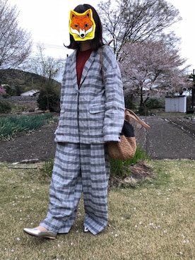 「KBF（ケイビーエフ）のタックスリーブTEE（Tシャツ/カットソー、ブラウン系）」を使った、HIGANOさん（レディース・154cm）の春コーディネート