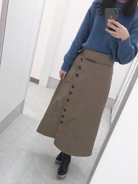 「UNIQLO（ユニクロ）のカラーミックスドルマンスリーブセーター（長袖）（ニット/セーター、ブルー系）」を使った、HIGANOさん（レディース・154cm）の冬コーディネート