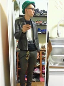 April77 | PVC加工コットンダブルライダース(ライダースジャケット)