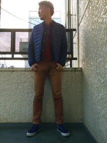 BLUE BLUE | 襟コーデュロイ切り替えプリントネル(シャツ/ブラウス)