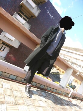 「Calvin Klein（カルバン・クライン）のアイテム（チェスターコート）」を使った、miaさん（メンズ・178cm）の冬コーディネート