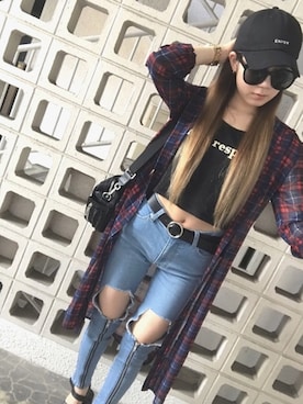 「ENVYM（アンビー）のアイテム（帽子）」を使った、yu。さん（レディース・160cm）の夏コーディネート