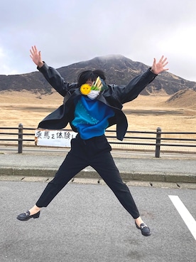 「アイテム（ニット/セーター、ブルー系）」を使った、白さん（レディース・154cm）の冬コーディネート