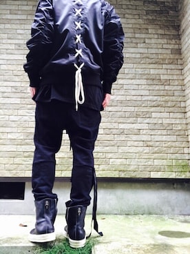 「RICK OWENS」｜「アイテム（MA-1）」を使った、まぁ坊さん（メンズ・178cm）の夏コーディネート